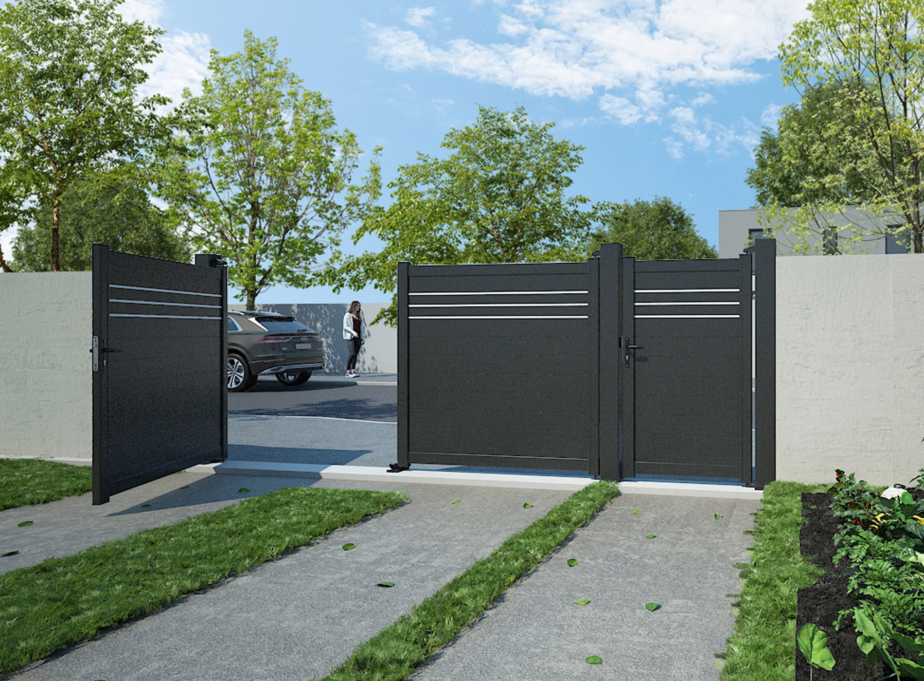 Klos Up portail battant aluminium BABORD Noir Sable 2100S