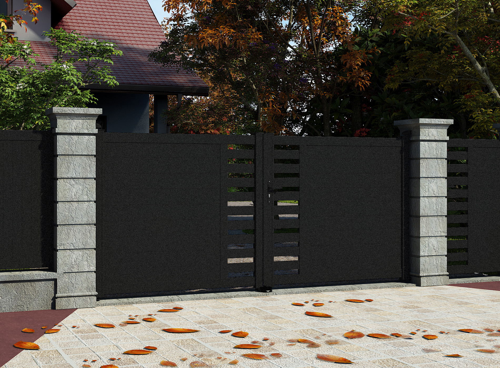 Klos Up Portail battant aluminium GARLAN 2100 Noir Sablé