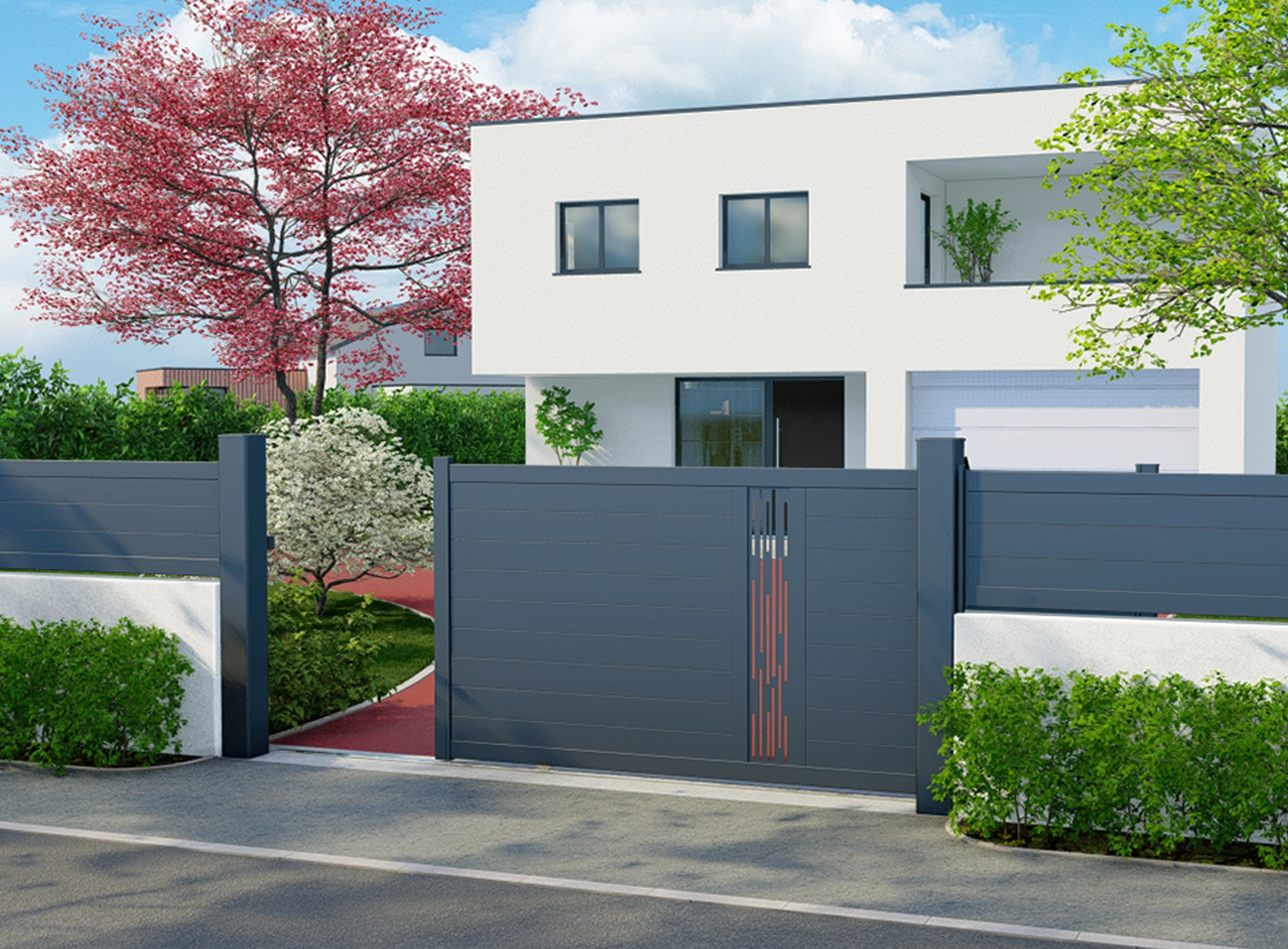 Portail coulissant LIGNE vertical Gris Zinc 7016