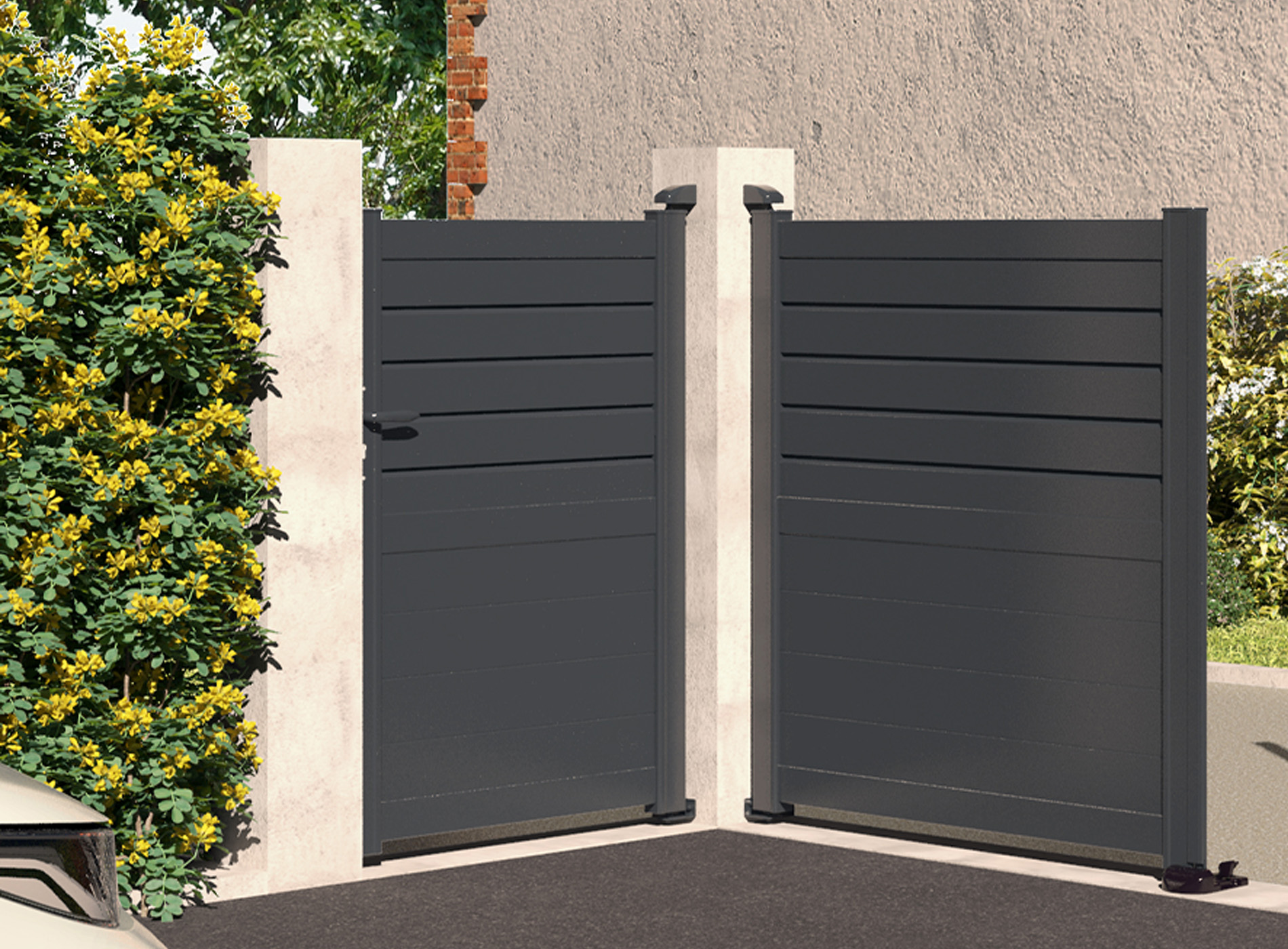 Klos Up Portillon aluminium CARNAC  lames pleines et persiennes Gris Zinc 7016
