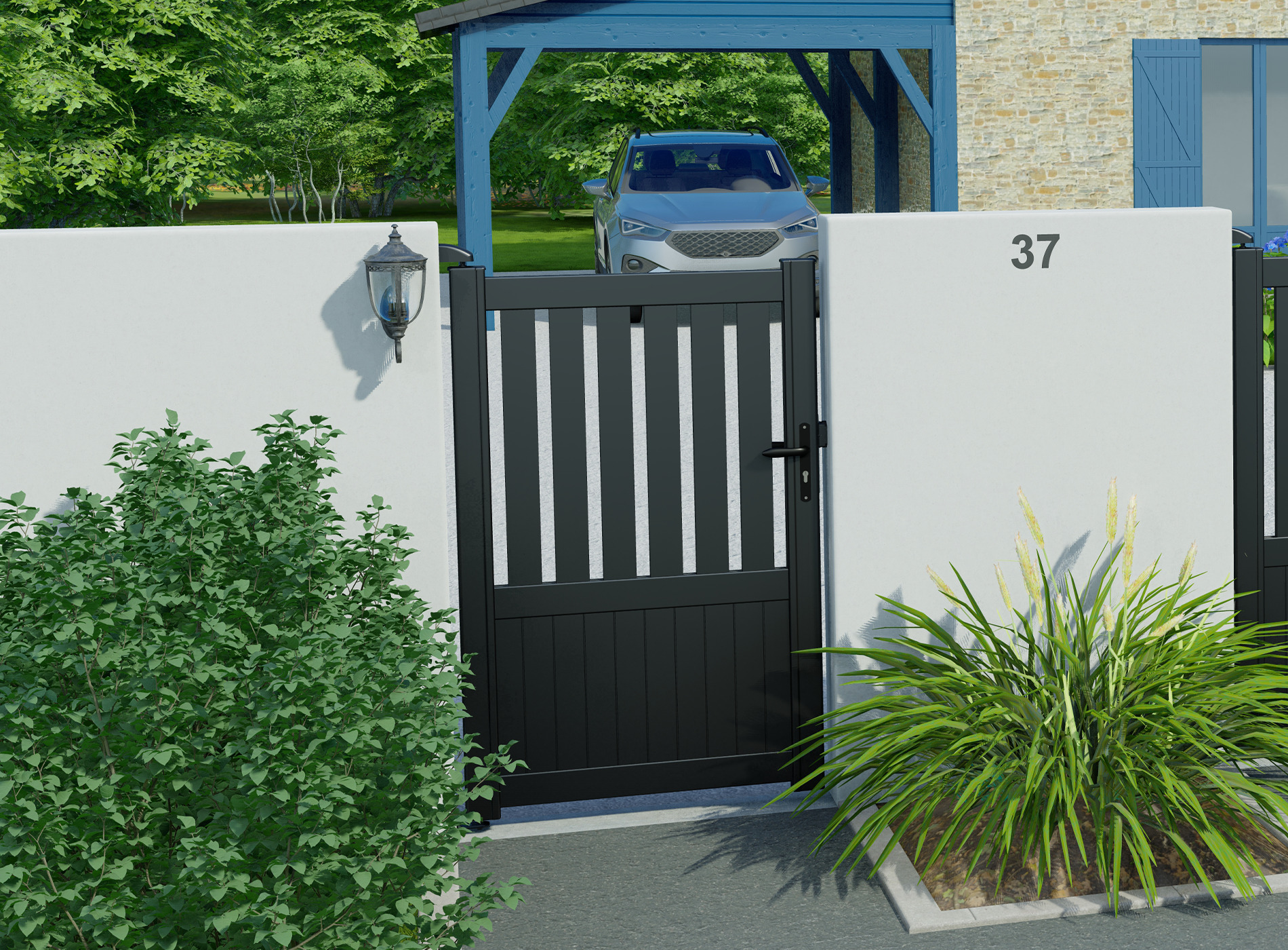 portillon en aluminium PENMARCH, noir sablé 2100