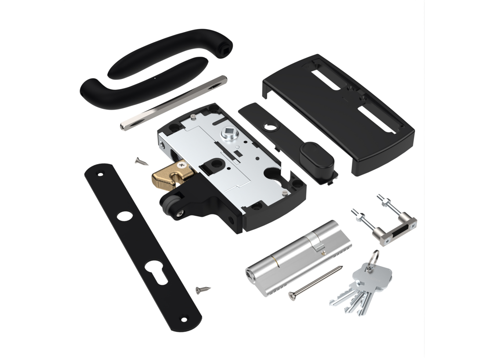 Kit serrure en applique pour portail coulissant - Noir (RAL9005)